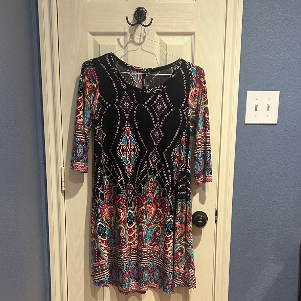Yahada Black and Pink Geometric Tunic